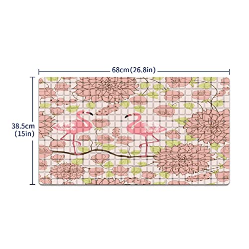 FCZ Bath Tub Mat Non Slip Shower Mat Retro Pink Flamingo Floral 26.8x15 inches Rectangular PVC Mat with Suction Cups Drain Holes Machine Washable - color: Retro Pink Flamingo Floral