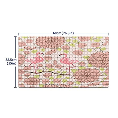 FCZ Bath Tub Mat Non Slip Shower Mat Retro Pink Flamingo Floral 26.8x15 inches Rectangular PVC Mat with Suction Cups Drain Holes Machine Washable - color: Retro Pink Flamingo Floral