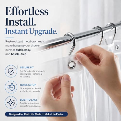 EHZNZIE Crystal Clear Shower Curtain Liner 54x72, PEVA Waterproof Bath Curtain, No Chemical Smell, Weighted Magnets, Durable with 9 Rustproof Metal Grommets - color: Clear, size: 54"W x 72"L (Pack of 1)