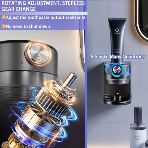 Automatic Toothpaste Dispenser, Wall Mounted Electric Toothpaste Dispenser for Kids and Adults,Toothpaste Squeezer with Adjustable Toothpaste Dispensing Volume for Bathroom - color: Black