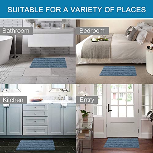 H.VERSAILTEX Bath Rug Non Slip Chenille Striped 17" x 24" Absorbent Soft Shaggy Washable Dry Fast Bath Mat - Stone Blue - color: Stone Blue, size: 17" x 24"