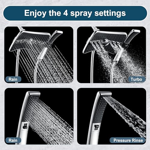 BRIGHT SHOWERS High Pressure Dual Shower Head Combo, Handheld Showerhead Rainfall Shower Head Set with Black Face, 60 Inch Long Stainless Steel Shower Hose, Chrome - color: Chrome, size: 1.8 Gallon Per Minute