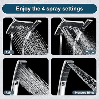 BRIGHT SHOWERS High Pressure Dual Shower Head Combo, Handheld Showerhead Rainfall Shower Head Set with Black Face, 60 Inch Long Stainless Steel Shower Hose, Chrome - color: Chrome, size: 1.8 Gallon Per Minute