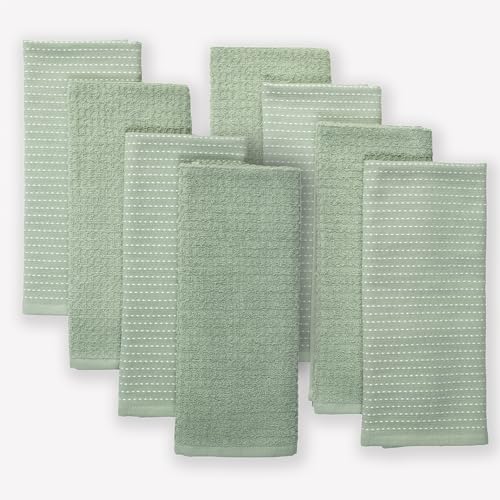 Thyme and Sage 100% Cotton Turkish Kitchen Hand Towel Set, Sage, 8 Pack | Premium Materials, 16"x26", Made in Turkey, Ultra Absorbent, 350 GSM - color: Sage, size: Pack of 8