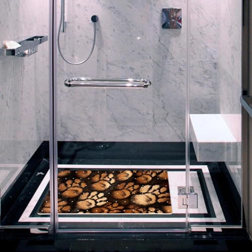Non Slip Bathtub Mat Brown Dog Paw Prints Bathroom Shower Tub Mats with Suction Cups and Drain Holes for Kids and Adults 15.7x27.9 in
