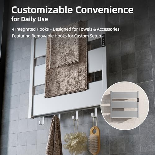 K&KALONZO Electric Heated Towel Rack, 2-Min Heat, Plug-in/Hardwired, H4-S | Wall Mounted, 10 Timers & 3 Heat Levels, 2H Rapid Dry, Anti-Scald, Aerospace Aluminum Towel Warmer for Bathroom, 4 Hooks, - color: Silver, size: 4-Bar