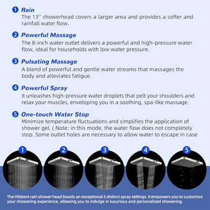 Hibbent cUPC Certified Upgraded 13'' Shower Head Combo, High Pressure 5 Spray Rainfall Showerhead with 10 Sprays Handheld, All Metal 3-way Diverter Shower Arm, 71'' Hose and Holder, Brushed Nickel - color: Brushed Nickel, style: Square 13"