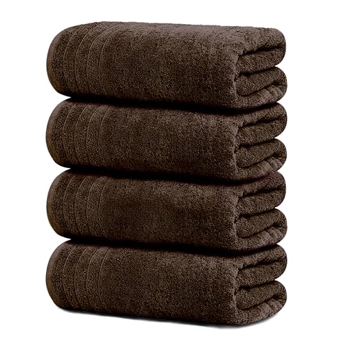 4 Piece Extra Large Bath Towels 30 x 60 Inches, Brown | 100% Cotton, Larger & Lighter Weight, Quicker to Dry, Super Soft and Absorbent, Perfect for Bathroom - color: Brown