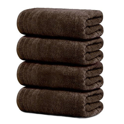 4 Piece Extra Large Bath Towels 30 x 60 Inches, Brown | 100% Cotton, Larger & Lighter Weight, Quicker to Dry, Super Soft and Absorbent, Perfect for Bathroom - color: Brown