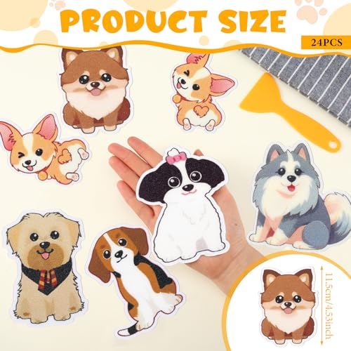 Yaomiao 24 Pcs Dog Bathtub Non Slip Stickers Bathroom Tubs Anti Slip Decal | Shiny, Sparkle, Glitter, Peva, 4.53inch, Easy Apply, Scraper, No Residue, for Shower Stairs Floor, Safety, Cute, Grip - style: Dog