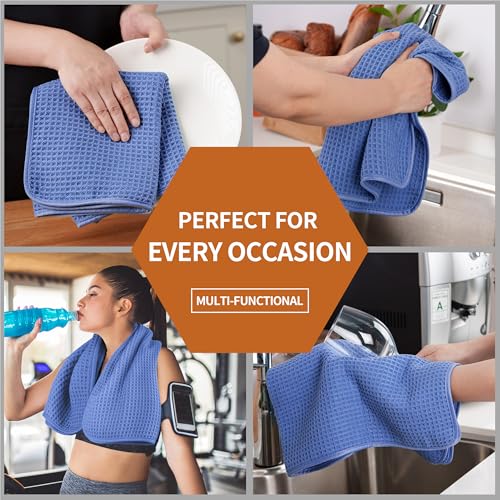 Microfiber Waffle Hand Towels, 2 Pieces, Soft, Absorbent, Fast Drying, Lint Free 430 GSM (Dark Blue) - color: Dark Blue