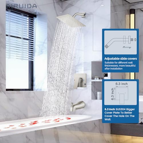 Airuida 8 Inch Shower Faucet Set,Bathtub Faucet Kit,Brushed Nickel | Shower Tub Faucet Set,Male Threads Rough-In Valve,Square Head Shower System - color: Nickel, size: 8 Inch