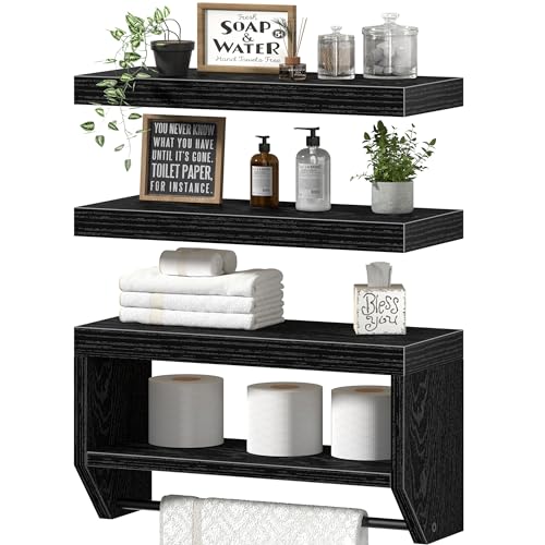 QEEIG Bathroom Floating Shelves for Wall - Shelf Over Toilet Paper Storage Farmhouse 16 inch Set of 3, Black (028-40B3) - color: Black, size: 15.7"