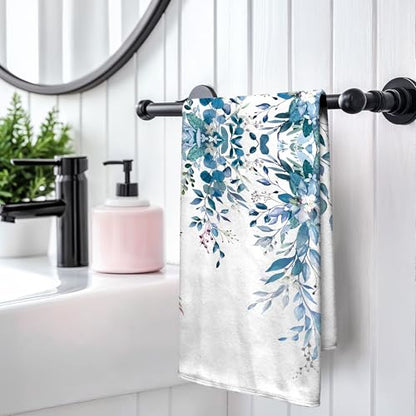 2 Pack Blue Eucalyptus Bathroom Hand Towels Decorative Plant Leaves Dish Kitchen Towels 16x27 Inch Navy Floral Botanical Absorbent Soft Microfiber Bath Fingertip Towels Hotel Spa Decor