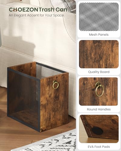 CHOEZON Waste Basket, 4.5 Gallon Rectangular Garbage Container, Trash Can, Trash Bin, for Bedroom, Office, Bathroom, Kitchen, Waste Rustic Brown and Black TCW33BF