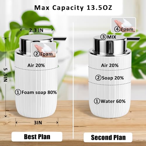Soap Foaming Dispenser Ceramic with Easy-to-Press Pump Hand Foam Dispenser for Shampoo Bathroom Countertop 13.5 oz - color: Foam-stripes Silverwhite
