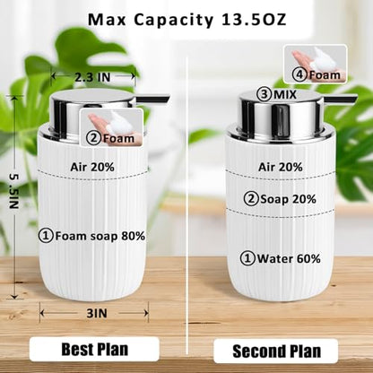 Soap Foaming Dispenser Ceramic with Easy-to-Press Pump Hand Foam Dispenser for Shampoo Bathroom Countertop 13.5 oz - color: Foam-stripes Silverwhite