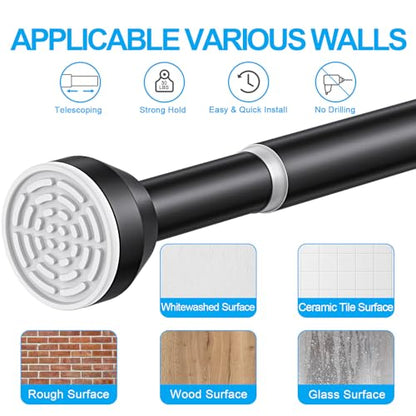 TEECK Shower Curtain Rod, 32-79 inch Adjustable Tension Spring, 1 Inch Shower Curtain Rod Tension, Anti-Slip, Rust-Proof, No Drilling, for Bathroom, Black - color: Black, size: 32-79 Inches