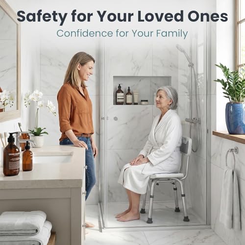Pelegon Shower Chair for Inside Shower, Shower Bench with Back, Adjustable 15-19 in Height, Non-Slip Feet, Rust-Resistant Aluminum Bath Seat for Elderly and Disabled, 300 lb Capacity - Grey - color: Grey