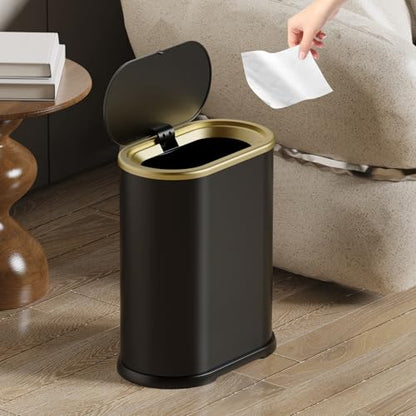 KSSKSS 1.8 Gallons Small White Bathroom Trash Can with Lid, Slim Bathroom Garbage Bin, Dog Proof Trash Can with Pop-Up Lid for Bedroom,Toile, Black - color: Black