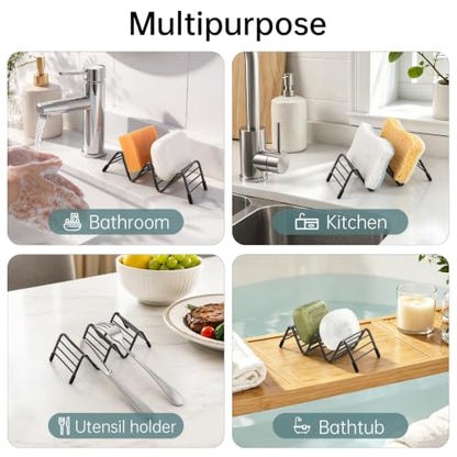 Stainless Steel Soap Dish Self Draining Bar Soap Holder, Black | Reversible Design Fits 2-3 Bars, Rustproof, Easy to Clean, Space Saving, Non Slip, for Bathroom, Shower, Kitchen - color: Black, size: 5.8" x 2.5"(no tray)