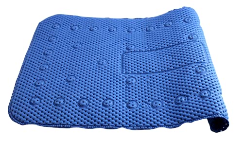 Bathtub and Shower Soft Waffle Cushioned Texture Spa Bathroom Shower and Bath Mat Non Slip 27.5" x 16" with Suction Cups and Drain Holes (Blue) - color: Blue