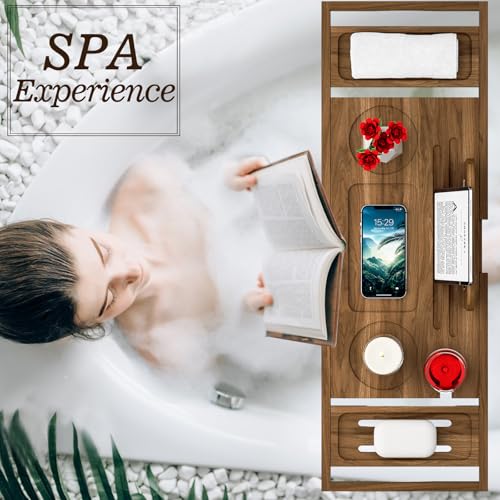 Premium Teak Bathtub Tray Caddy, Expandable Wooden Bath Tray for Bathub, Luxury Bathtub & Bathroom Accessories, Great House Warming, Anniversary & Wedding and Birthday Gifts - color: Premium Teak