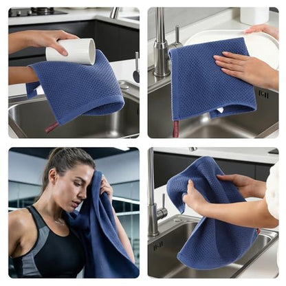 REDKISS Quick Dry Waffle Towel Set of 8, 100% Cotton,Lightweight & Highly Absorbent Waffle Towels for Bathroom, Spa, Gym, Pool-2 Bath Towels, 2 Hand Towels & 4 Washcloths,Blue - color: Blue