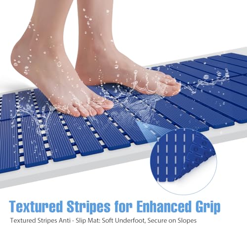 Shower Mat Non-Slip Bath Mat for Tub and Shower Stall,236 Suction Cups with Drain Holes, Quick Dry Machine Washable, Extra Grip for Stand Up Showers, Bathroom Essentials 24x24 Inch (Blue) - color: Blue