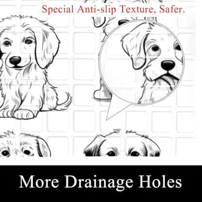 Bathtub Mats for Shower Tub, Doodle Art Animal Dogs Puppy Characters Anti-Slip Bath Mats for Inside Tub, Bathroom Shower Mats with Drain Holes and Suction Cups - color: Multi 04