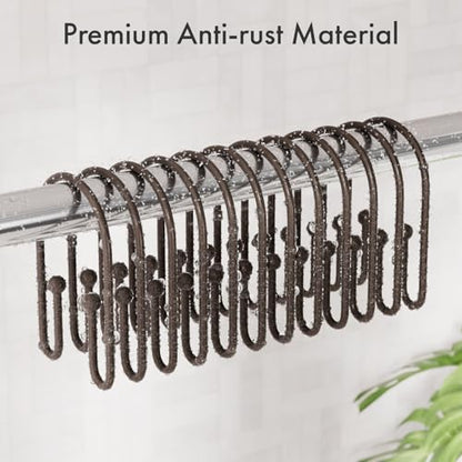 AmazerBath Shower Curtain Hooks, Simple Bronze Double Shower Curtain Hooks Rust Proof, Non-Slip Simple Shower Curtain Rings, Metal Shower Hooks for Shower Curtain Liner Bathroom, 12Pcs - color: Bronze, style: Minimalist