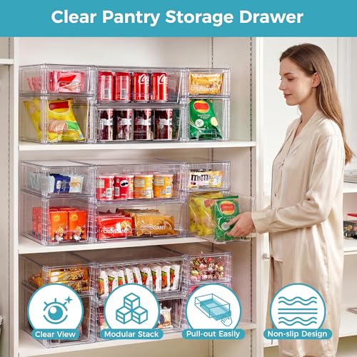 Vtopmart Clear Stackable Storage Drawers, 6 Pack Mixed Size Set | Wide, Medium and Small Pull-Out PET Drawers Provide Flexible Sorting Options for Cabinets, Closets, Pantry - style: 2 Wide+2 Medium+2 Small