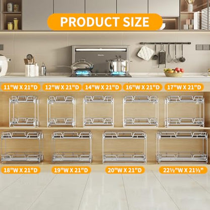 2-Tier Kitchen Cabinet Pull Out Cabinet Organizer,Shelf and Drawer Organizer Slide Out Pantry Storaqe Basket in Multiple Sizes (17" W x 21" D) - size: 17" W x 21" D
