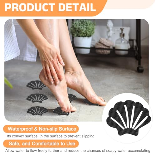 uxcell 30pcs Non-Slip Bathtub Stickers, Anti-Slip Shower Stickers Showers Treads Shell Shaped Appliques with 2 Pcs Scraper for Bath Tub Shower Stairs, Black - color: Black