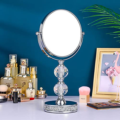 Hanjue Makeup Mirror, 360 Degree Swivel Vanity Mirror, Crystal Cosmetic Mirror, 1X/5X Magnifying Double Sided Mirror,Adjustable Makeup Mirror M020