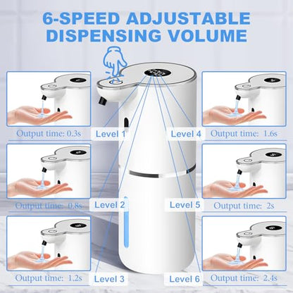 Automatic Liquid Soap Dispenser,6 Level Adjustable Liquid, Wall Mount Soap Dispenser,USB Rechargeable with LED Display,12.8oz/ 380ml Touchless Hand & Dish Dispenser for Bathroom, Kitchen