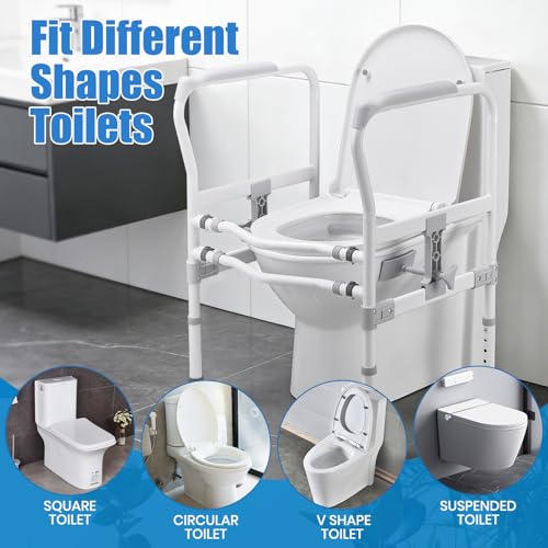 Toilet Safety Rails for Seniors, Zynuhmo Adjustable Toilet Safety Frame with Non-Slip Handles for Elderly, Handicap & Disabled, Foldable Toilet Handles Toilet Rail Stand Up Assist Fit Most Toilets