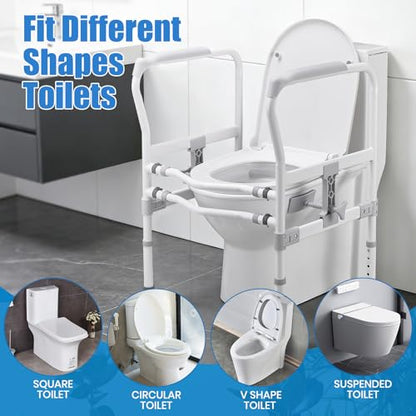 Toilet Safety Rails for Seniors, Zynuhmo Adjustable Toilet Safety Frame with Non-Slip Handles for Elderly, Handicap & Disabled, Foldable Toilet Handles Toilet Rail Stand Up Assist Fit Most Toilets