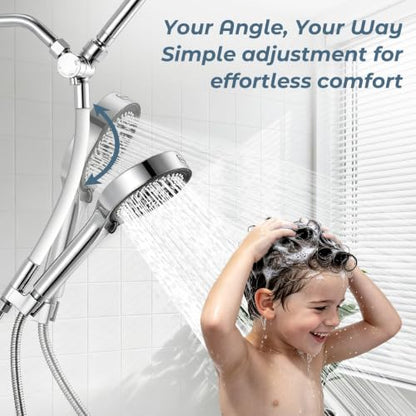 Rain Shower Head with Handheld Combo, Chrome Finish | 9" rainfall head, silicone slide bar, 3-way diverter, 59" SS hose, dual high-pressure spray, G1/2 fit, tool-free install