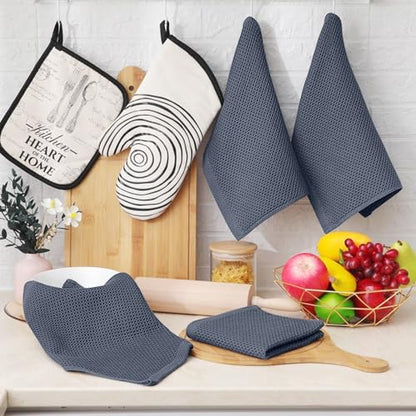 Homaxy 100% Cotton Waffle Weave Kitchen Dish Cloths, 9-Pack, Dark Grey | Ultra Soft Absorbent Dish Towels, Quick Drying Dish Rags with Hanging Loop, 12 x 12 Inches - color: Dark Grey, size: 12 x 12 - 9 Pack