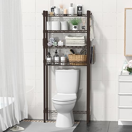 Hodonas Over Toilet Storage Shelf, Espresso, 26.97" x 9.84" x 67.32" | Sturdy Carbon Steel, 4 Tiers, Adjustable, Freestanding, Stable, Easy to Assemble, Over the Toilet for Storage in Bathroom - color: Espresso-4 Tier