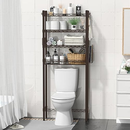 Hodonas Over Toilet Storage Shelf, Espresso, 26.97" x 9.84" x 67.32" | Sturdy Carbon Steel, 4 Tiers, Adjustable, Freestanding, Stable, Easy to Assemble, Over the Toilet for Storage in Bathroom - color: Espresso-4 Tier