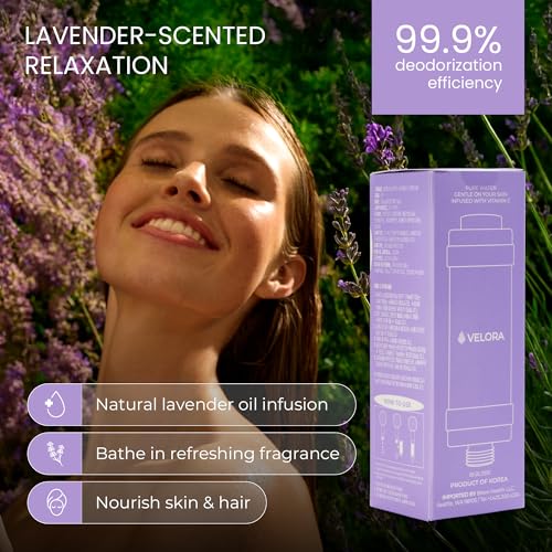 Vitamin C Shower Filter and Water Softener for Hard Water - Aromatherapy Shower Head Attachment - Universal Fit, No Tools - Reduces Dry, Itchy Skin and Nourish Hair - Lavender-Scented - style: Lavender