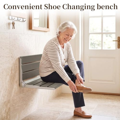 Wall Mount Shower Seat 18" for Adults | Shower Bench Wall Mount for Inside Shower, Fold Down Shower Seat, Shower Seats for Adults - color: Grey & Stainless Steel & Silver