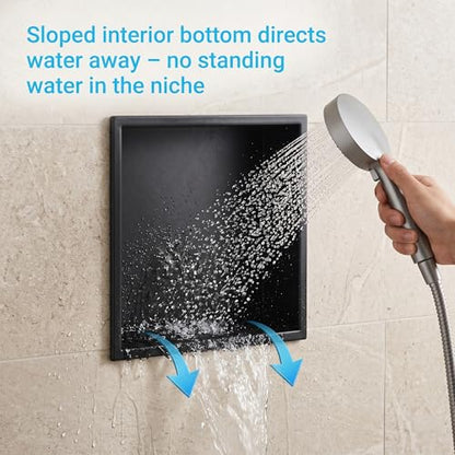304 Stainless Steel Shower Niche 12” x 12” for Bathroom Storage | Waterproof Matte Black Recessed Shower Niche No Tile Needed with 2-Tier Shelves - size: 12 x 12 inch