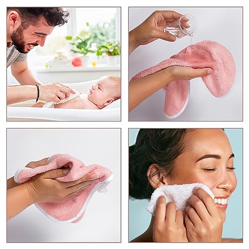 Soft Baby Washcloths Set - Absorbent Natural Baby Wash Cloth for Delicate Skin - 12"x12" Large Baby Bath Washcloths - Newborn Bath Face Towel (Pink) - color: Pink