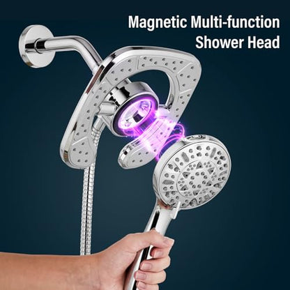 Magnetic Shower Faucet Set Dual 2 in 1 Shower System with Handheld Shower Spray 3-way Water Diverter Shower Trim Kit Rainfall Bathroom High Pressure 5 Setting without Tub Faucet Polish Chrome - color: Polish Chrome