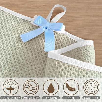 VOOVA & MOVAS Waffle Bathroom Towels 2 Pack, 100% Cotton, 57x33 in, Beige | Suitable for Bathroom & Shower Use, Built-in Hanging Loop, White Piping, Waffle Weave Construction - color: White Piping, size: 2PC Bath Towels (33"x57")