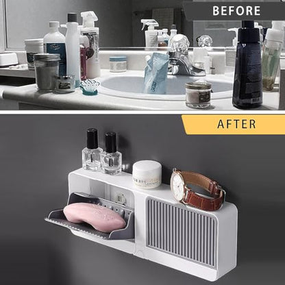 Soap Holder with Hooks, 2-in-1 Wall Mounted Soap Dish, No Drilling Soap Bar Holder with Self Draining to Keep Soap Bars Dry, Suit for Shower, Bathroom and Kitchen(Gray) - color: Gray