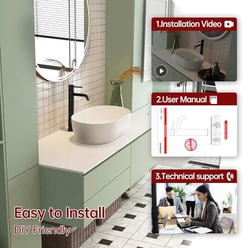 SUMERAIN Matte Black Tall BathroomVessel Sink Faucet | Single Handle Single Hole, 304 Stainless Steel, Lead-Free, Water-Saving, with Faucet Supply Lines, Easy DIY Install - color: Matte Black, size: Vessel Sink faucet